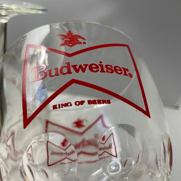 2 Vintage Budweiser Beer Goblets w/‎ Thumbprint Red Logo 6" Tall - Picture 7 of 7